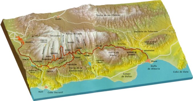 Carte de l'Alpujarra, Grenade et Alméria (Andalousie)